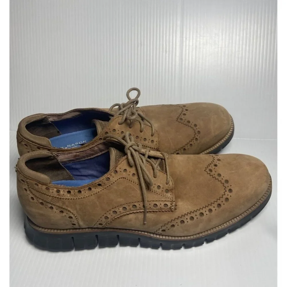 MARK NASON Short Wing Tip Brown Leather Mens 12 Dress Shoes Suede Tan Rockabilly